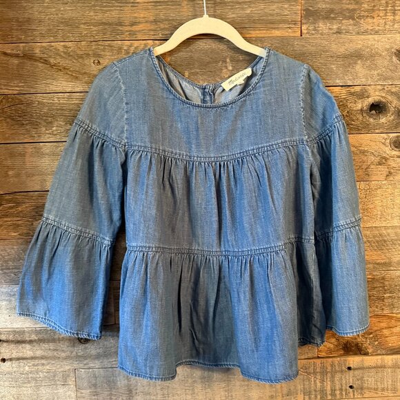 Madewell Denim Tiered Button-Back Top in XS - Picture 2 of 6